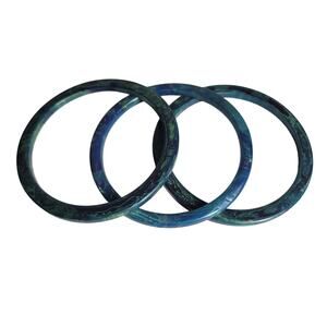 Vintage Bakelite Bangle Bracelets Stack of 3 Blue Moon Marbled Jade Green